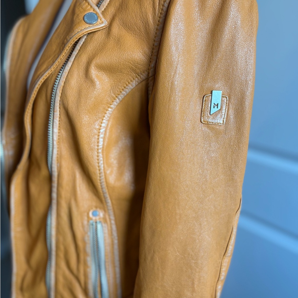 Mauritius Women's OrangeI Italian Leather Biker Jacket-Custom made! - Picture 6 of 9